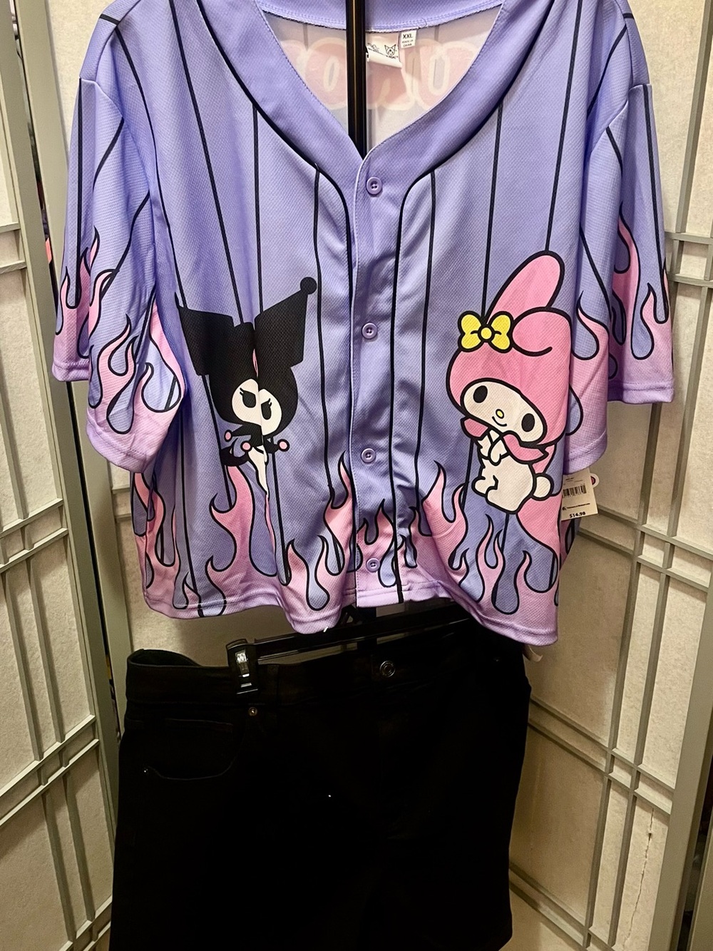 Back to School Fit Lilac Kuromi & My Melody Graphic Button-Up Tee